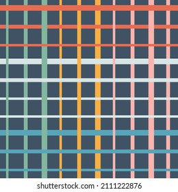 Seamless checkered repeating pattern with colorful grid on dark background for wrapping paper, textile, surface design and other design projects