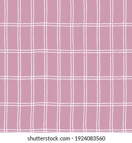 Seamless checkered repeating pattern with double hand drawn grid. Pink background for wrapping paper, surface design and other design projects