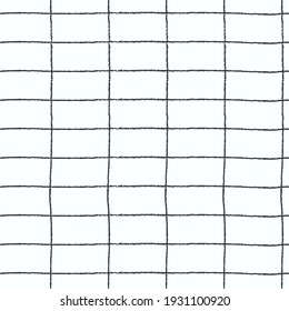 Seamless checkered repeating pattern with hand drawn grid. White plaid background for wrapping paper, surface design and other design projects