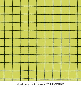 Seamless checkered repeating pattern with hand drawn grid. Yellow mini-checks plaid background for wrapping paper, surface design and other design projects