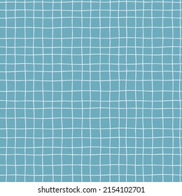 Seamless checkered repeating pattern with hand drawn grid. Blue plaid background for wrapping paper, surface design and other design projects