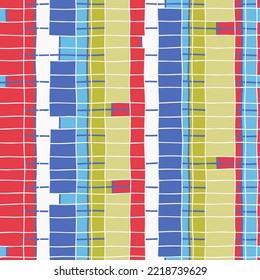 Seamless checkered repeating pattern with hand drawn grid. dynamic multi-colored plaid for wrapping paper, surface design and other design projects