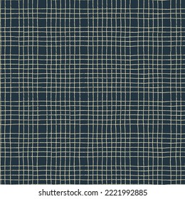 Seamless checkered repeating pattern with hand drawn golg imitation grid in Art Deco style. Dark plaid background for wrapping paper, surface design and other design projects