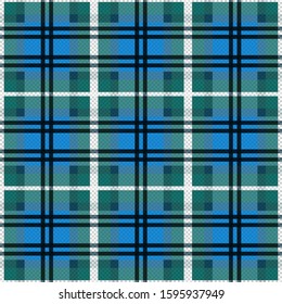 Seamless checkered shades of green, blue and white colors, illustration pattern as a tartan plaid