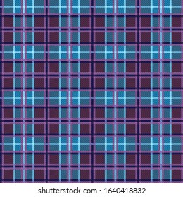 Seamless checkered shades of muted blue, magenta and violet illustration pattern as a tartan plaid