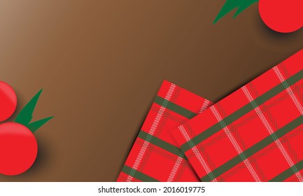 Seamless checkered shades of red and green plaid vector pattern. on the brown table. decoration ideas to celebrate