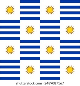 Seamless Checkered Sun and Blue White Stripes Uruguay Seamless Pattern