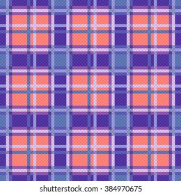 Seamless checkered vector colorful pattern mainly in blue, coral and violet colors