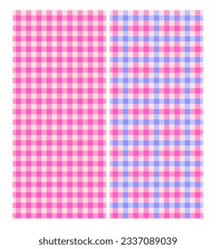 Seamless checkered vector cute pink and blue fashion fabric print variation of barbie and ken style. Scottish tartan vichy plaid pattern for dress, skirt, scarf, throw, jacket, fashion fabric textile