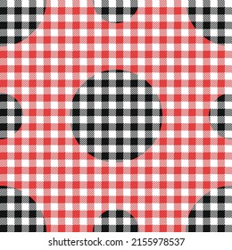 Seamless checkered vector pattern. Coarse black, red and white plaid fabric texture. Abstract geometric background. Vintage tablecloth for picnic Texture. Vector illustration EPS 10. 