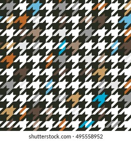 Seamless checkered woolen pattern. Classical English hounds tooth print with stripes. Retro textile design collection. Colorful, grey.