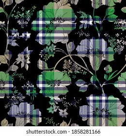 seamless checks with flower pattern on background 