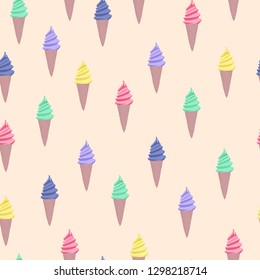 Seamless cheerful bright pattern with Colorful cute cartoon ice cream pastel color