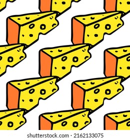 seamless cheese pattern. Doodle vector pattern with cheese icons. Colored cheese background