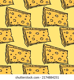 seamless cheese pattern. Doodle vector pattern with cheese icons. Colored cheese background