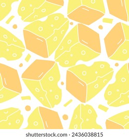 seamless cheese pattern. Drawing doodle background with cheese