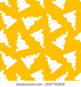 Seamless cheese pattern of white triangular pieces of cheese on a yellow background