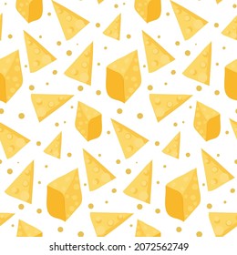 Seamless cheese pattern in yellow. Cheese in a cartoon style.