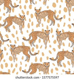 Seamless cheetah pattern on animal print white background