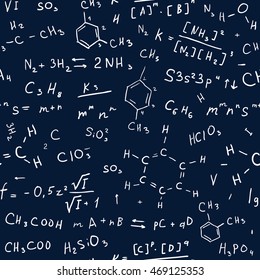 Seamless chemistry background. Vector hand drawn pattern