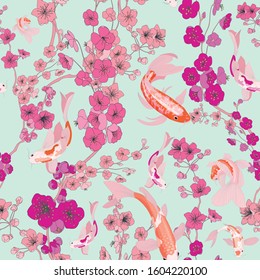 Seamless Cherry Bloom Vector Flower Pattern Asian Sakura Design