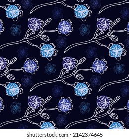 Seamless of cherry blossom on blue background vector illustration. Sakura Japanese flower. Cute print floral pattern.