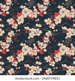 The seamless Cherry blossoms pattern design in Japanese style.