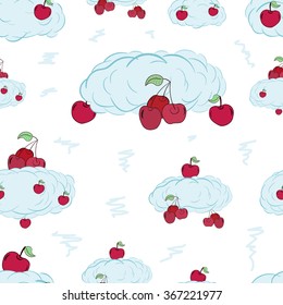Seamless cherry in clouds