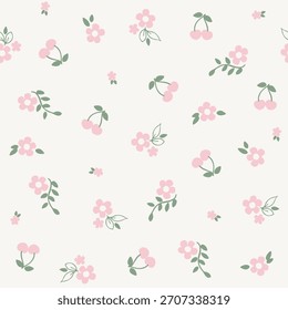 Seamless cherry ditsy floral background