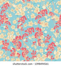 Seamless Cherry Flower Blossom Vector Textile Pattern
