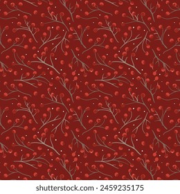 Seamless of cherry fruit on red background vector illustration. Berry pattern, flat design for fashion print. 