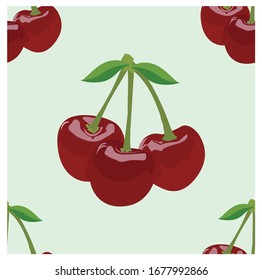 Seamless Cherry. Isolated berries on background. Vector illustration. 