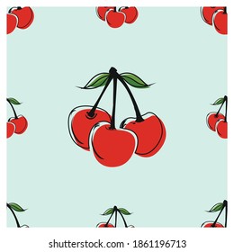 Seamless Cherry. Isolated berries on background. Vector illustration. Cherry icon, vector fruit illustration 