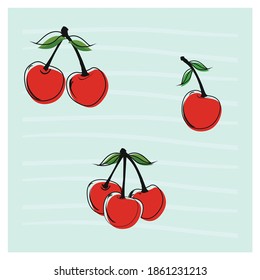 Seamless Cherry. Isolated berries on background. Vector illustration. Cherry icon, vector fruit illustration 