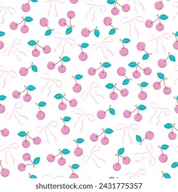 seamless cherry pattern. Delicate petals and vibrant blossoms create an artistic and vintage botanical illustration. Perfect for wallpaper, fabric, wrapping paper and more.