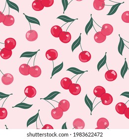 Seamless cherry pattern design. Cherries wallpaper vector illustration. 