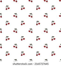 Seamless Cherry Pattern. Doodle Vector With Red Cherry Icons. Vintage Cherry Pattern