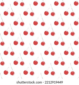 Seamless cherry pattern. Doodle vector with red cherry icons. Vintage cherry pattern