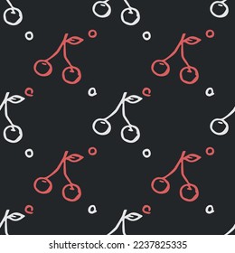 Seamless cherry pattern. Doodle vector with red cherry icons. Vintage cherry pattern