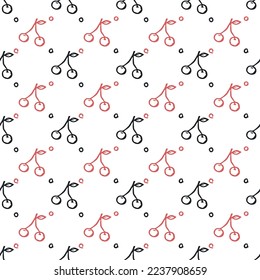 Seamless cherry pattern. Doodle vector with red cherry icons. Vintage cherry pattern