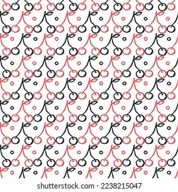 Seamless cherry pattern. Doodle vector with red cherry icons. Vintage cherry pattern