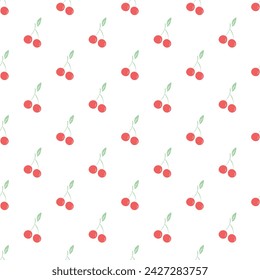Seamless cherry pattern. Doodle vector with red cherry icons. Vintage cherry pattern