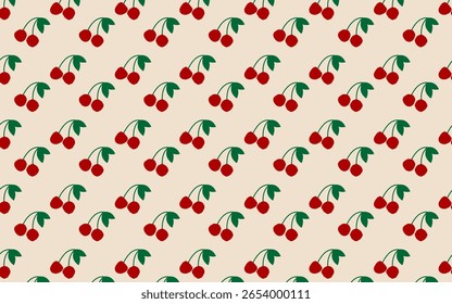 Seamless cherry pattern on a light background. Perfect for summer themes, sweet food packaging, and charming textile designs