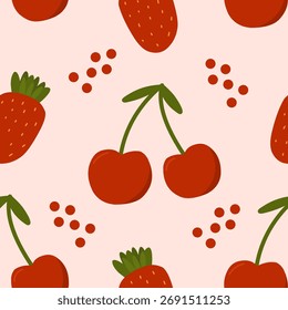 Seamless Cherry Pattern on Pink Background