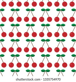Seamless cherry pattern. Red cherries with green leaves. Cherry orchard. vector illustration. Can be used for wallpaper, textile, invitation card, wrapping, web page background.