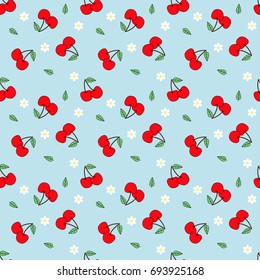 Seamless Cherry Pattern Vector. Cartoon background for kids
