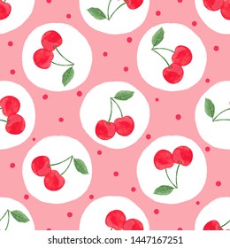 Seamless cherry pattern. Vector dotted background.