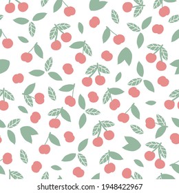 seamless cherry pattern. white background. ripe cherries. vector texture. elegant print for textiles and wallpaper.