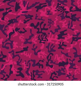 Seamless cherry red and dark blue colored military camouflage pattern - Vector and illustration