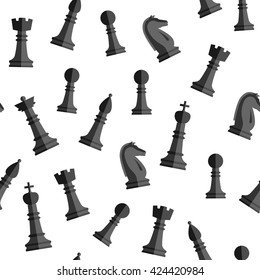 Seamless chess background. Chess elements seamless pattern. Background with complete set of chess pieces: king, queen, bishop, rook, knight, rook. Vector illustration.